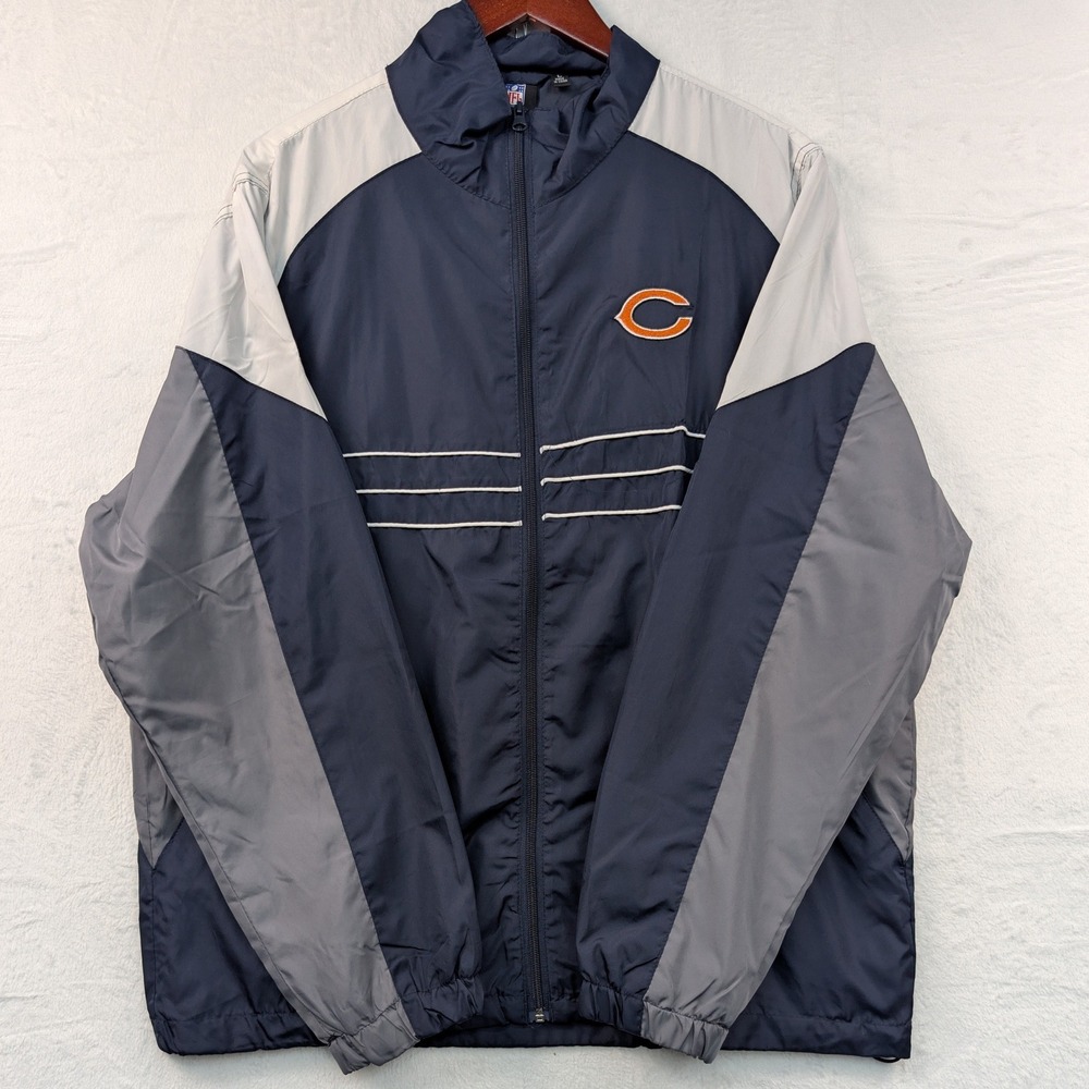 VTG Reebok Chicago Bears Jacket Men's Large Navy NFL Windbreaker Embroidered Y2K